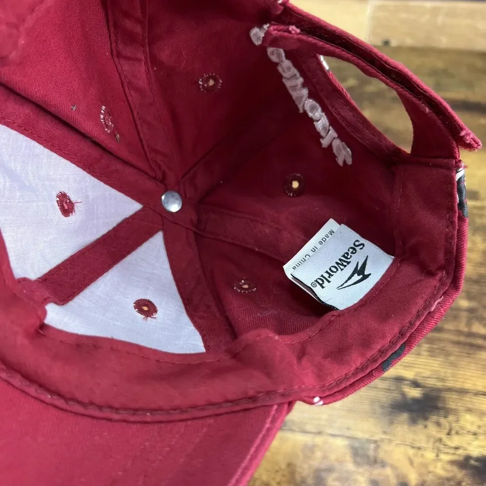Sea World Shamu Whale Boys Maroon Adjustable Hat Baseball Cap - Small Stain